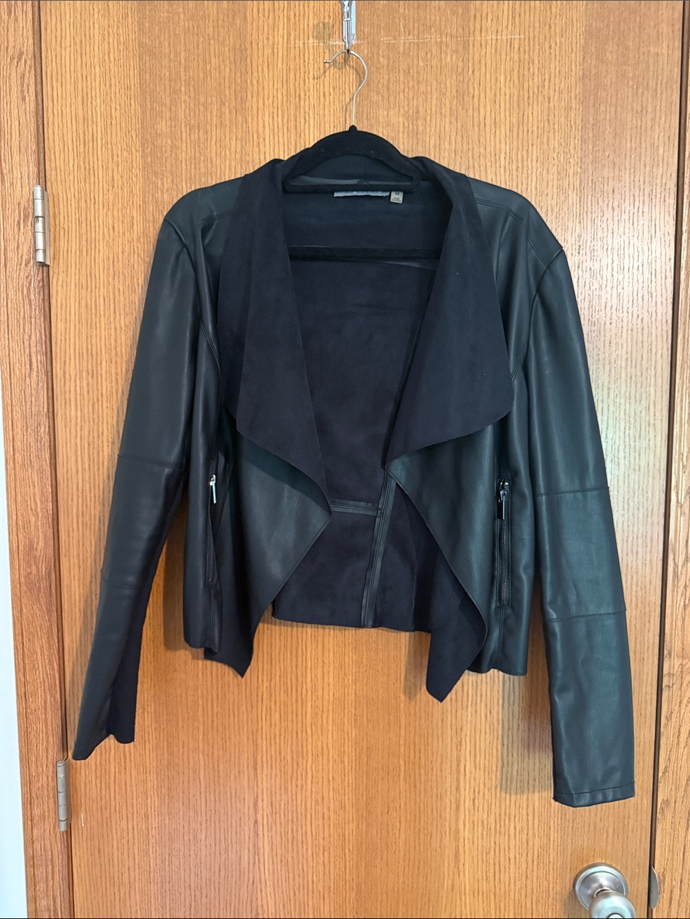bagatelle Black Draped Cascade Pleather Jacket